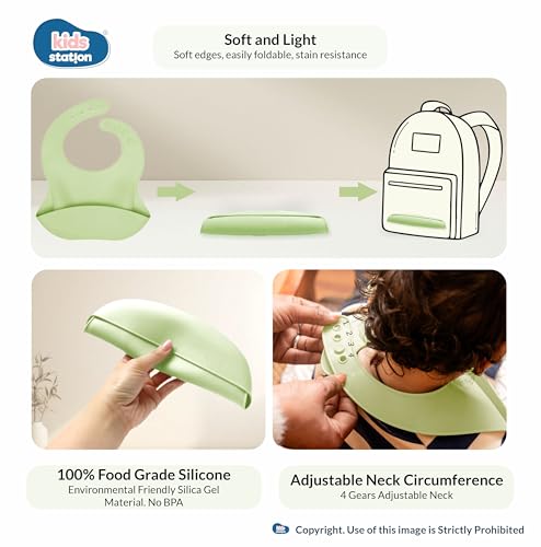 Image of Kids Station Whale Design 8-Piece Silicone Feeding Set for Babies | BPA-Free, Suction Bowl, Plate, Spoon, Fork, Bib, Cup & Straw - Dishwasher Safe | Ideal for Infants & Toddlers (Pack of 8, Green)