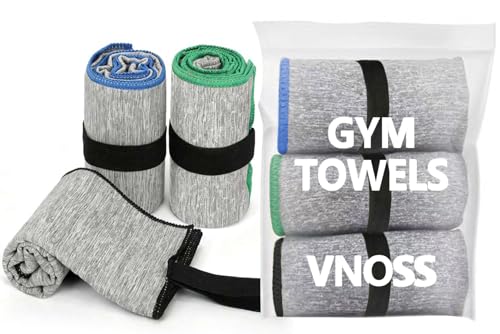 Vnoss Microfiber Gym Towels 3 Pack Quick Dry Workout Towel Fast Drying Sweat Towel for Men & Women Workout Gear Yoga Camping Hiking Gym Gifts - 16x26.8 Inch Heather Grey