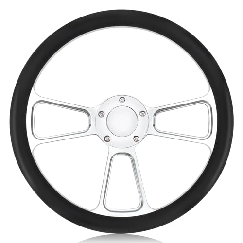 QYMOPAY 5-hole 5-bolt Steering Wheel, 14 Inch Leather Racing Steering Wheel with Horn Button Steering Wheel, Car Interior Accessories, Car Tuning Replacement Parts., blac