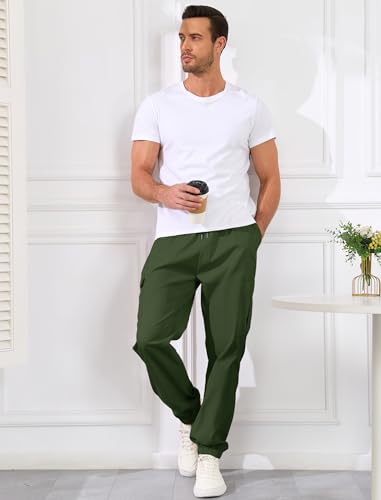 ZAFUL Mens Casual Cargo Pants Drawstring Hiking Outdoor Streetwear Track Joggers Sweatpants with Pockets (1-Army Green, L)4