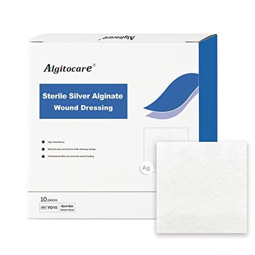 Algitocare Ag Silver Calcium Alginate Wound Dressing - 4x4(Pack of 10) Non-Stick Sterile Gauze Pads for Accelerating Wound Healing High Absorbency and Soft for Wound Care Supplies