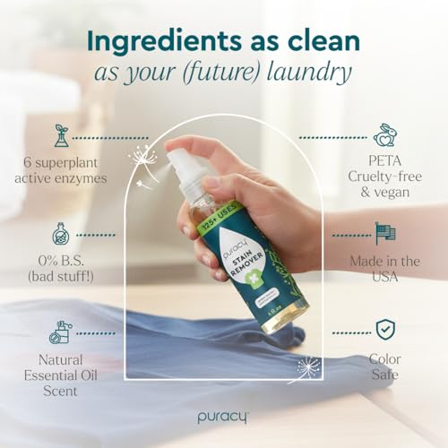 puracy stain remover spray natural travel and laundry stain cleaner for clothes baby amp kids stains oil amp fabric spot cleaner unscented 4 oz