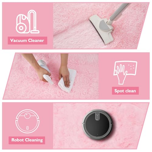 Shag Area Rug for Bedroom 5x8,Pink Fluffy Area Rugs for Living Room,Soft Fuzzy Rug Non-Shedding Indoor Plush Carpet for Kids Bedroom Nursery Dorm Home Decor