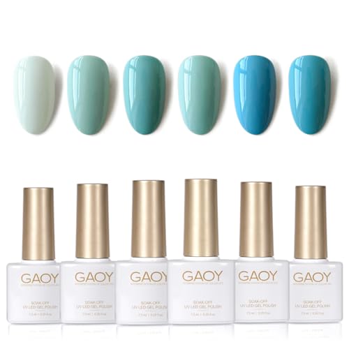 GAOY Blue Gel Nail Polish Set, 6 Colors Light Baby Blue, Soak Off...