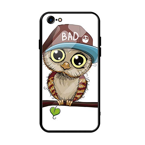 Fvntuey Compatible with iPhone 7/8 Accessories Hard PC [Tempered Glass Back] Shell Cool Pattern Design with Soft TPU Bumper Full Body Protection Case Fashion Slim Cover for iPhone 7/8(Owl)