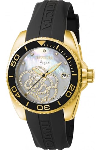 Invicta Angel, Reloj de cuarzo para mujer de acero inoxidable, 38 mm, Negro / Oro