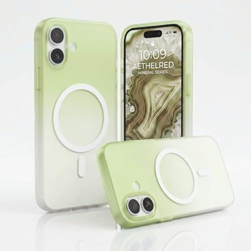 Image of amazon basics Paper Thin Case Cover for iPhone 17 | Matte Finish | Gradient Case, Shaded Color | Compatible with magsafe | (Green White, iPhone 17)