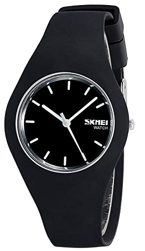 Gosasa Montre de sport décontractée et simple avec bracelet en silicone étanche jusqu'à 30 m, Aiguilles noires et blanches, Sports et loisirs