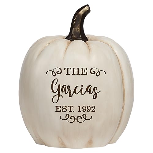 Let's Make Memories Personalized Light Up Pumpkin - Family Name Jack-O-Lantern Halloween Décor - Your Name & Est. Year on a Custom Pumpkin - Fall - Light Up Indoors/Outdoors - XL - Cream