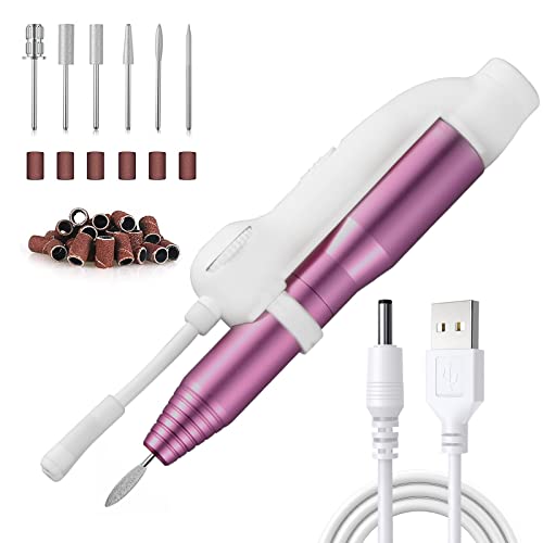 Cordless Nail Drills for Acrylic Gel Nails, Portable Electric Nail Drill Kit Machine USB Type, Professional E File Manicure Pedicure Polishing Shape Tools for Home Salon Use (Purple)