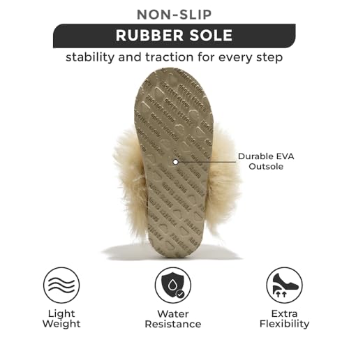 Project Cloud 100% Australian Sheepskin Scuff Slippers for Women - Genuine Shearling Memory Foam Slides for Women mules for women - Non-Slip Womens slippers - Christmas Slippers (RYANN, BEIG, 5.5)4