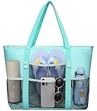 Beach Bag - Waterproof Beach Tote Bag with Mesh and Pockets large Pool Bag with Zipper Sandproof,Swim Vacation Essentials for Women,Teal