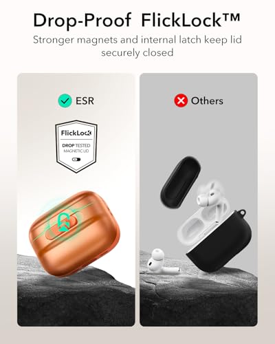 Image of ESR for AirPods Pro 3 Case (2025), Compatible with AirPods Pro 3 (USB-C Cable), MagSafe Ready, Magnetic Lid Lock, Full Drop Protection Cover with Lanyard, Orange