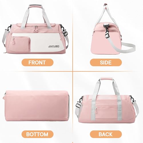 Image of NISUN Nylon 50cm Travel Duffle Bag Multi- Pocket Sports Shoulder Bag for Women with Wet Pocket & Shoe Compartment Weekender Overnight Travel Luggage Bag (Light Pink, 25x27x50cm)