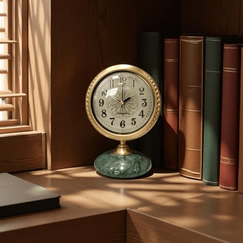 Vintage Mantel & Modern Brass Desk/Shelf Clock, Silent Non-Ticking Analog Roman Numerals, Marble Base, Home/Tabletop Decoration for Shelf, Table, Mantel, Bedside, Home Office, Living Room, Bedroom by WUrnschmidt - Image 2
