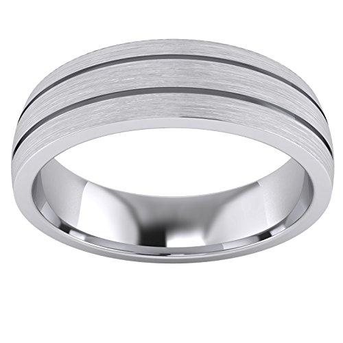 Heavy Solid Sterling Silver 6mm Unisex Wedding Band Comfort Fit Domed Ring Two Grooves Brushed Surface2