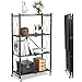 Todeco - Faltbares Lagerregal, Metallregal mit Rädern, Lagerregal Metall für Wohnzimmer, Küche, Duschraum, Garderobe, Schlafzimmer, 125 * 72 * 35 cm, 4 Ebenen, Schwarz