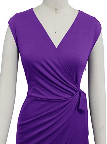 Image of Berydress Women's Vintage V-Neck Sheath Casual Party Work Faux Black Wrap Dress