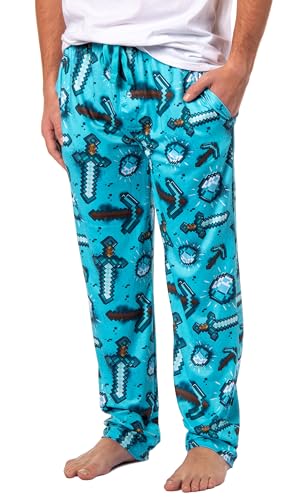 Men's Minecraft Pajama Pants Diamond Art Pickaxe And Sword Adult Sleep Pants | Minecraft Pajamas For Men