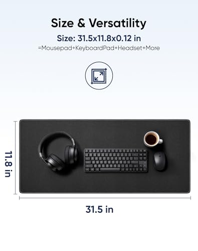 Image of Reniteco Large Gaming Mouse Pad with Durable Stitched Edges, Non-Slip Rubber Base, Big Computer Keyboard Mouse Mat Desk Pad for Home Office Gaming Work, 31.5''x11.8''x0.12'', Black