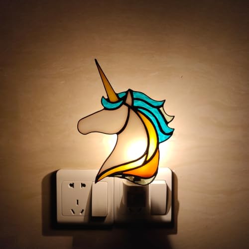 Image of CHEZBABY Stained Glass Night Light Plug into Wall Accent Nightlight Lamp Decorative for Hallway Bedroom Kitchen Home Decor(Colorful Horse)