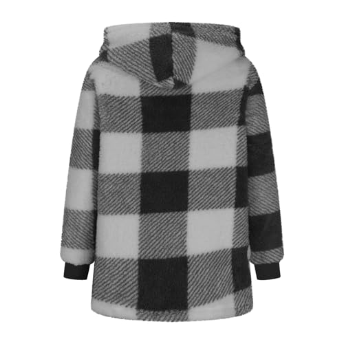 Fleece Jacket Women Trendy Plaid Long Sleeve Fuzzy Hooded Jackets Lightweight Warm Sherpa Winter Fall Coats4
