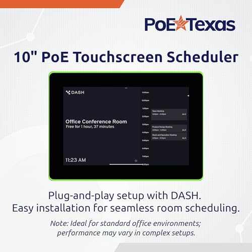 Image of PoE Texas 10 inch Touchscreen Meeting Room Scheduler Tablet with Highly Visible LED Ring - Plug & Play PoE Office Conference Room Scheduler - Digital Display Syncs with Existing Business Calendar