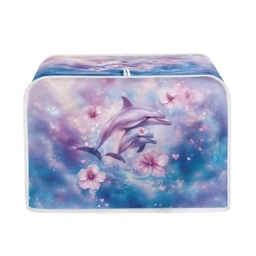 Image of Talayituse Dolphin Hibiscus Print 2 Slice Toaster Covers Dust Protection Bread Maker Covers Toaster Oven Cloth Cover Kitchen Accessories Washable Appliance Cover, S