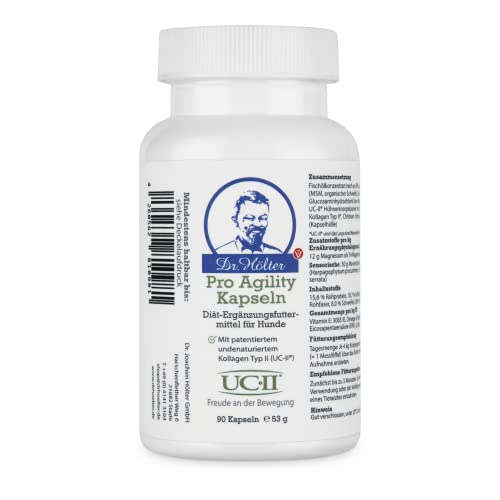 Pro Agility Gelenkunterstützung von Dr. Hölter für die Gelenke von Hunden mit UC-II Kollagen für Hunde beim Thema HD für die Hundemobilität (90 Kapseln Pro Agility)