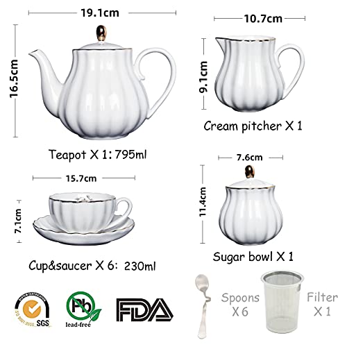 Sweejar Home Royal Family - Juego de té de porcelana (225 ml, incluye tetera, azucarero, jarra de leche, tazas de té y… - Imagen 7