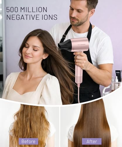 Image of Cosy Companions High-Speed Ionic Hair Dryer, 150000 RPM Brushless Motor for 2-5 Min Fast Drying, Low Noise Blow Dryer Reduces Frizz & Heat Damage, Lightweight Hair Dryer with Diffuser & Nozzle, Pink