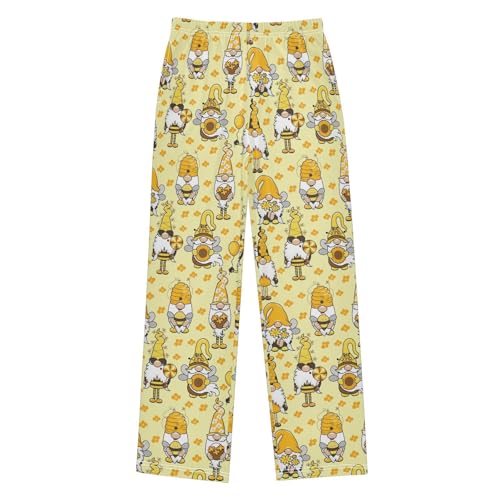 Gnome Bee Flowers Boys Long Pants Soft Trousers Elastic Waist Kids Lounge Bottoms with Pockets S-XL
