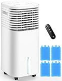 CENSTECH 4-IN-1 Portable Air Conditioners, Evaporative Air Cooler w/4 Modes & 3 Speeds, 15H Timer for Smart Auto-off, 2-Gal Tank for 20H Cooling,17FT Remote,No Hose Needed,120°Oscillating Swamp Cooler