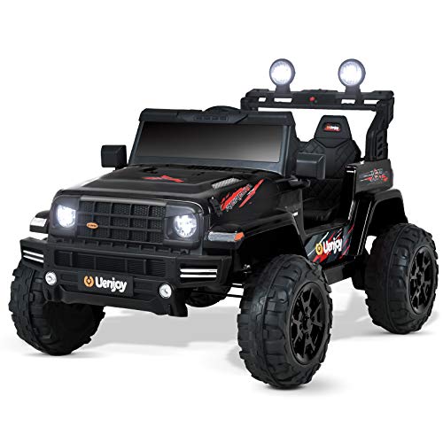 Uenjoy Electric Kids Ride On Cars 12V Battery Motorized Large Vehicles with Parents Remote Control, Music, Horn, Powerful Lights, Black