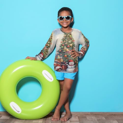 Boys Rash Guard Swim Shirt Long Sleeve UPF+ 50 Sun Shirts Quick Dry Shirt Christmas Car Snowman for Toddler Kids4