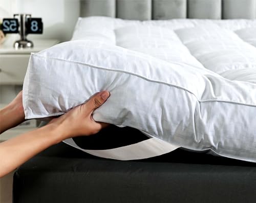 WhatsBedding 5 Inch Duck Feather Bed Mattress Topper King, 100% Cotton Extra Thick Mattress Pad,...