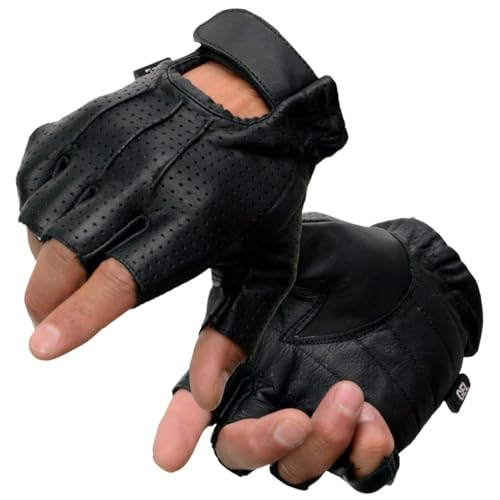 Image of Milwaukee Leather SH198 Men's Black Flame Embroidered Fingerless Gloves with Gel Palm | Padded Comfort; Vibration Relief; Flame Embroidery
