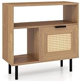 # Rangement Organisé # Ce buffet dispose d'un plateau 60 x 25 cm, de 2 compartiments ouverts et d'une armoire à porte simple pour un rangement discret. Organisez facilement vos livres, ornements ou objets quotidiens dans un seul meuble compact — parfait pour garder votre espace ordonné !