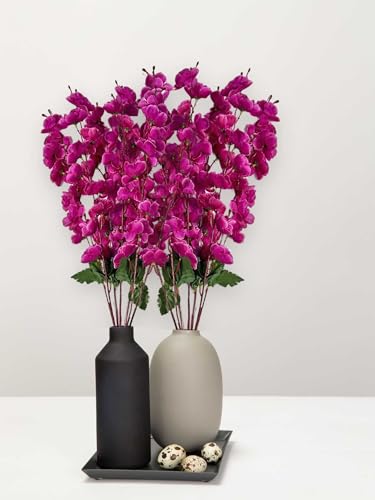 Image of ARTSY Artificial Flowers Bunch for Decoration Cherry Blossom, Ideal for vase, Home, Office Decor, Gifts, Craft, Artificial Plants for Decoration, Without vase, Purple, Combo, 2 Piece, 55 cm Height |