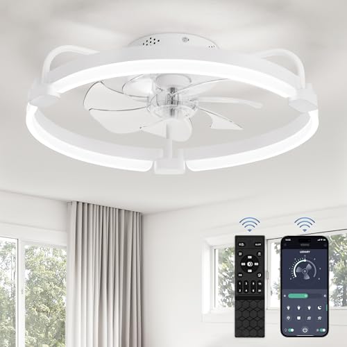 LEDIARY Ceiling Fans with Lights and Remote, 20'' Low Profile Ceiling Fan with Light, 3000-6000K...