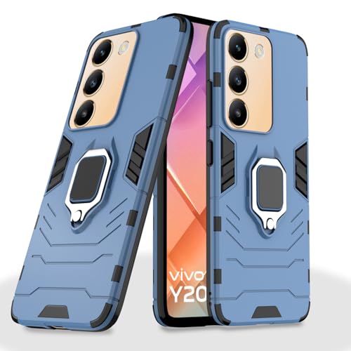 Image of Pikkme D5 Tough Armor Back Cover | 360 Protection Case | Ring Holder Stand Bumper Case for Vivo T3 5G / Vivo Y200e 5G (Blue)