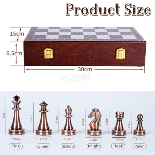 Image of Classic Leather & Metal Chess Board for Family Fun| Foldable Magnetic Pieces with Extra Queens | Portable Travel & Educational Indoor& Outdoor Game | Suitable for Boys and Girls (12 Inch)