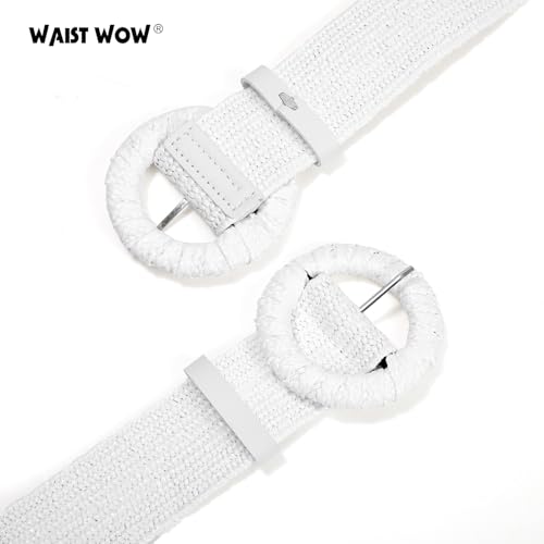 Image of Straw Woven Elastic Belt for Women Stretchy Belts for Dress Fashion Boho Waist Belt Rattan Raffia Ladies Belts
