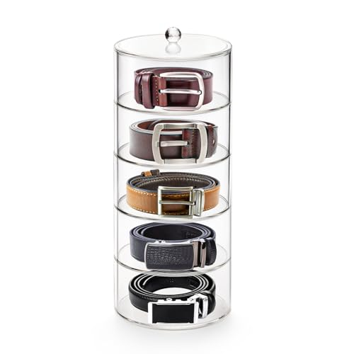 ZENFUN 5 Layers Acrylic Belt Organizer, Stackable Belt Storage Box Clear Display Case Vanity...