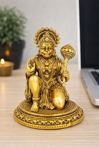 Estatua de Hanuman de Latón Sentado 3 pulgadas con Acabado Dorado miniatura 1