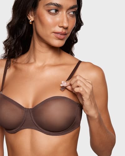 Image of INLYRIC Women's Sheer Strapless Bras Mesh Sexy Unlined Plus Size See Through Bra Underwire Demi Mesh Non Padded