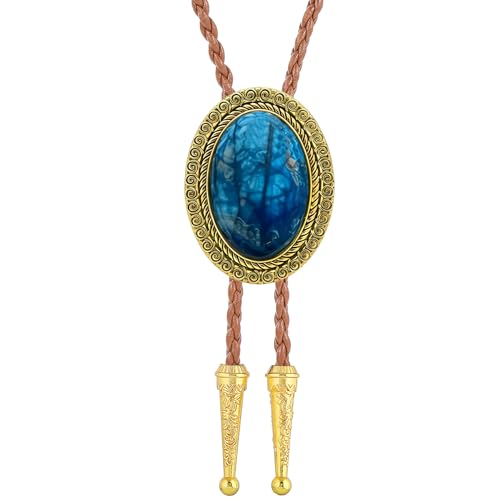 Image of Jeilwiy Bolo Tie for Men Real Stone Westwern Cowboy Ties Silver Bolos Women Leather Necktie Gift for Birthday Christmas