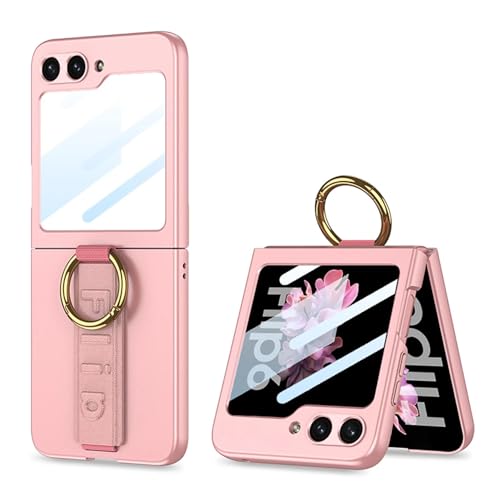 Coque Samsung Z Flip 4 avec anneau de doigt et bracelet rose antichoc