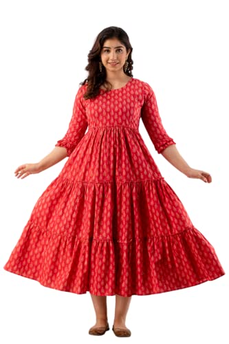 Image of Women's Cotton Anarkali Comfortable Maternity Feeding Kurta Dress with Zippers