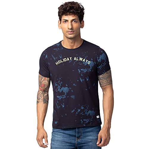 Image of Spykar Men's Slim Fit Round Neck Half Sleeve Printed Casual T-Shirt
